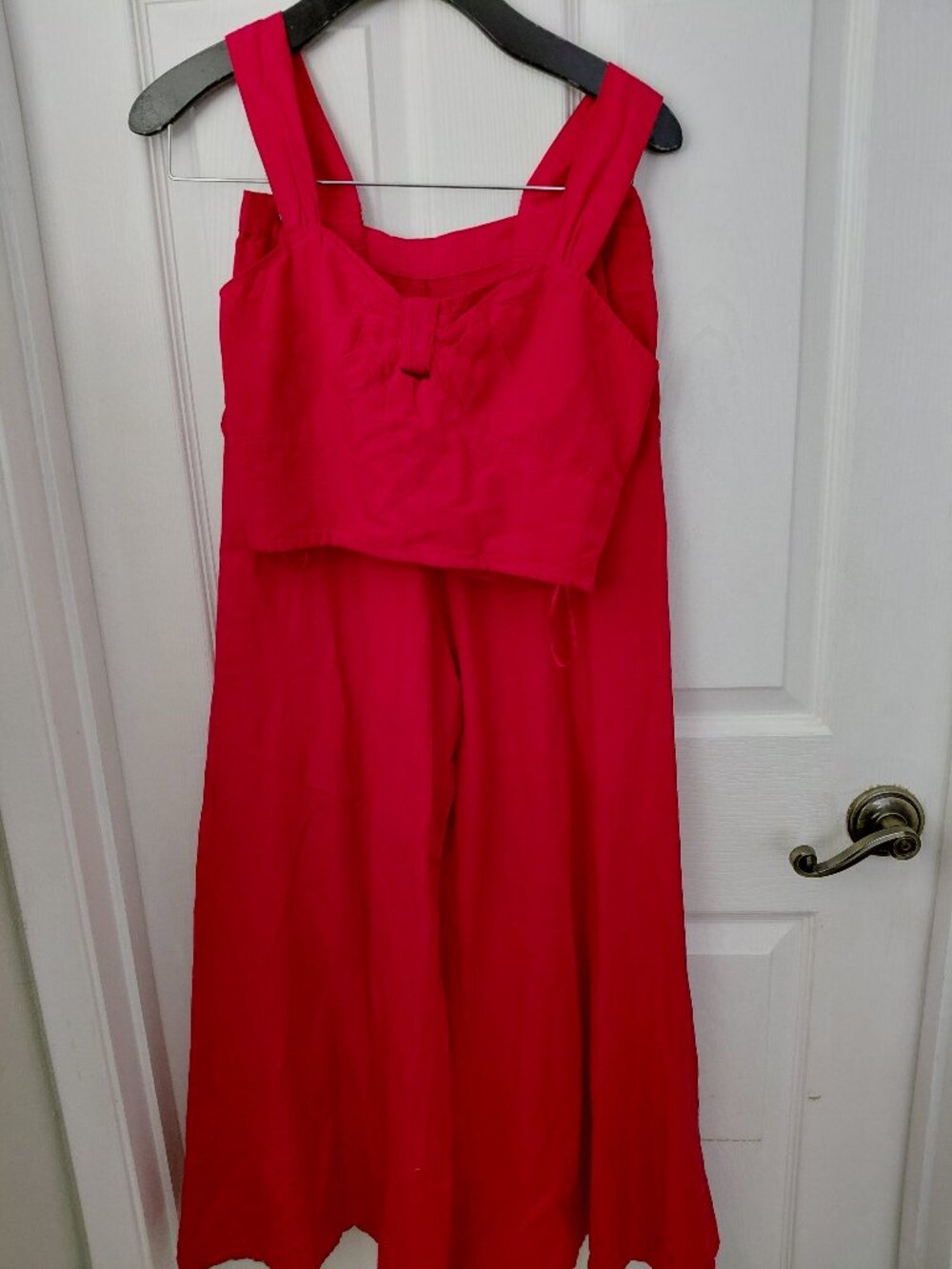 Red Rayon Cotton Flax 2 Piece Set Crop Top Wide Leg Pants Summer Travel Small